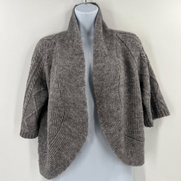 Chico's Cropped‎ Cardigan 0 (US 4/6 S) Wool Mohair Cable Knit Gray Taupe - Picture 11 of 12